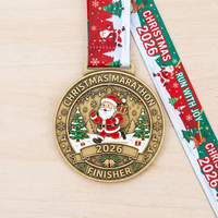Médaille de sport en alliage de zinc de haute qualité, personnalisée, avec impression UV en relief 3D, pour marathon de Noël et tournoi de course à pied