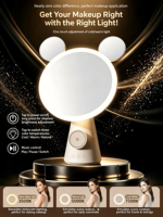 Miroir de maquillage intelligent avec haut-parleur 5.3, lumière d'appoint, luminosité réglable, interaction vocale IA, chargement sans fil, utilisation en extérieur