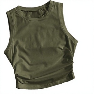 Top corto de punto transpirable sin mangas para mujer, con cordón lateral fruncido y diseño básico - Product Image 2