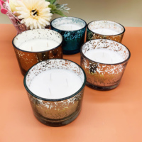 Bougie parfumée de luxe multicolore, pot en verre doré, de qualité, pour la cire de soja, 3 brin, vente en gros, usine