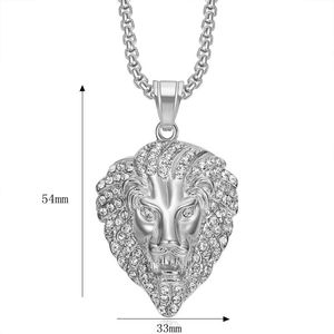 Collier pendentif tête de lion en acier inoxydable plaqué or avec cristaux sertis pavé, bijou unisexe, cadeau - Product Image 5