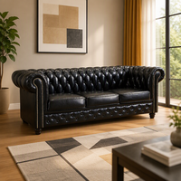 Ensemble de canapés classiques de style américain pour la maison, canapé-lit Chesterfield en cuir rembourré pour hôtel, appartement, villa, salon