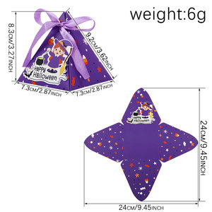 Boîte à bonbons d'Halloween en carton pyramidal avec revêtement UV, auto-érectible, ruban pliable, pour cadeaux de fête, vente en gros - Product Image 4