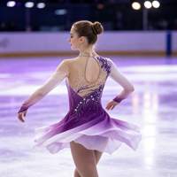 Robe de patinage artistique violette et blanche à col montant, manches longues en maille, ornée de strass, pour enfants et adultes, pour compétition et spectacle