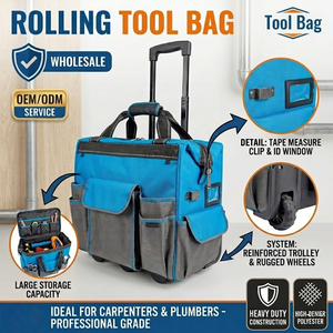 Custom US Market High-denier Polyester Heavy Duty <b>Rolling</b> <b>Tool</b> Case 1680D Polyester Multi-Pocket Wheeled Trolley Tasche - Product Image 1