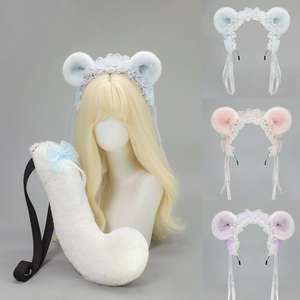 S0001 لينة فروي الأذن عصابة الرأس والذيل مجموعة لطيف تأثيري التبعي لوليتا السنجاب الطائر عقال الرأس للحزب - Product Image 2