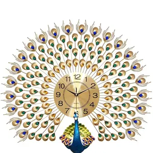 70*65cm Manufacturer Factory Price Light Luxury Peacock Shape Wall Clocks Large Gold Home Decor Hanging Watch For Living Room