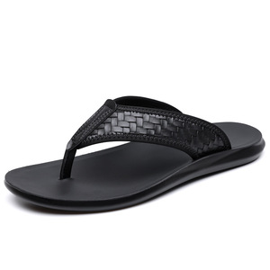 Tongs d'été pour hommes, couleur unie, bout ouvert, en cuir microfibre, semelle EVA antidérapante, pantoufles d'extérieur - Product Image 5