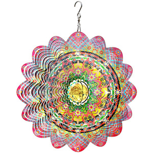 Molino de Viento Mandala con Bola de Cristal y Flor 3D, de Acero Inoxidable, Decoración Navideña, Arte para Jardín y Patio, Escultura de Viento - Product Image 1