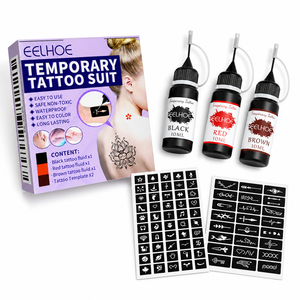Kit d'art corporel temporaire EELHOE <span class=keywords><strong>Jagua</strong></span>, <span class=keywords><strong>encre</strong></span> imperméable pour tatouage temporaire avec pochoirs réutilisables, vente en gros, OEM, marque privée, en vrac - Product Image 1