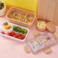 Nouvelle arrivée : Boîte à lunch scolaire en plastique mignonne pour enfants avec bol à sauce, réutilisable, anti-fuite, avec couvercle en plastique