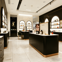 Edgy Luxe Cosmetics Boutique Featuring Tiered Open Shelves, Partial Enclosure Checkout, and Integrated LED Display Shelves