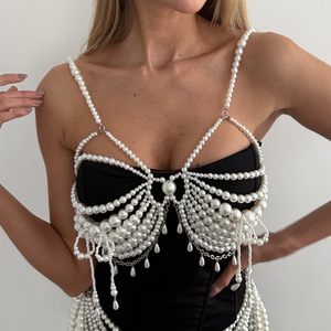 Top a catena con perline sexy per adulti, gioielli per il corpo, top con frange di perle per fidanzamento, matrimonio o regalo per feste in discoteca o in spiaggia - Product Image 2