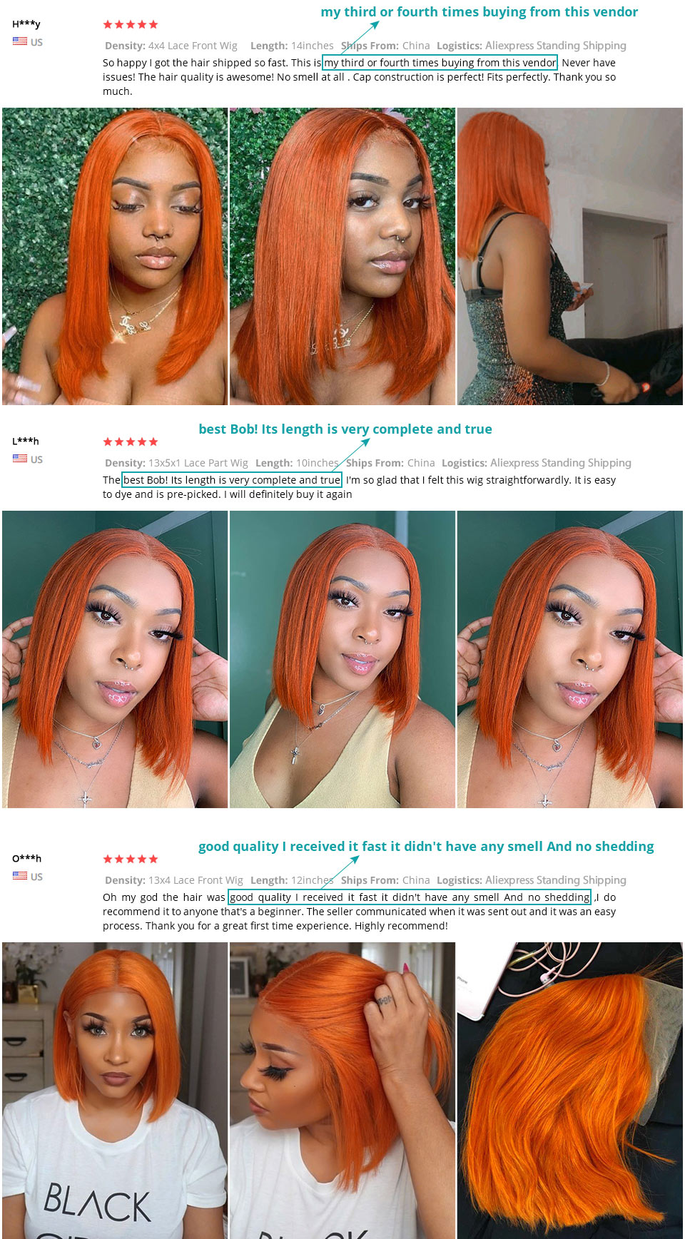 Bone Straight Super Double Drawn Blunt Cut Wig Ginger Orange Hair