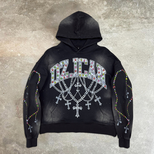 Sunshad boxy Hoodie hoodie hoodie แบบสวมหัวรุ่น heavyweight เสื้อมีฮู้ดที่กำหนดเองสำหรับผู้ชายซักกรดมีฮู้ดพลอยเทียมขนาดใหญ่ - Product Image 1