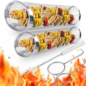 Tubo de red Malla de alambre Cilindro de barbacoa Parrilla rodante Cesta de parrilla rodante para barbacoa - Product Image 2