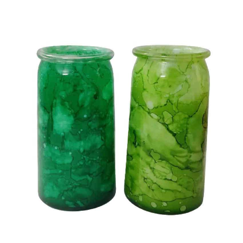 Kunden spezifische marmorierte hohe zylindrische dunkelgrüne hochwertige handgemachte dekorative Mittelstücke Tischplatte Glas Blumenvase