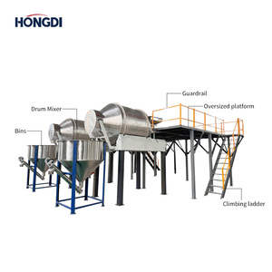 Industrial Double 1600 <b>Rotary</b> Drum Mixer Line with Working Platform and Storage Hopper, Large Capacity Grain and Plastic Blender - Product Image 3