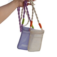 Sac bandoulière portable en maille pour femme avec pochette de rangement et long cordon anti-perte torsadé