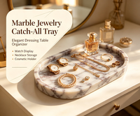 Plateau de toilette ovale en marbre Calacatta Viola, à un seul niveau, sur pied, pour le rangement de bijoux, parfums et cosmétiques, pour salle de bain, hôtel, décoration intérieure
