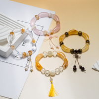 Bracelet en perles de cristaux naturels mélangés, avec breloque tube sculptée à la main, pierre de guérison spirituelle, fait main, cadeau d'anniversaire porte-bonheur