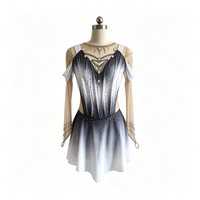 Robe de patinage artistique élégante ombrée noir et blanc, dos découpé en maille avec strass, costume de compétition de patinage sur glace, personnalisable OEM ODM