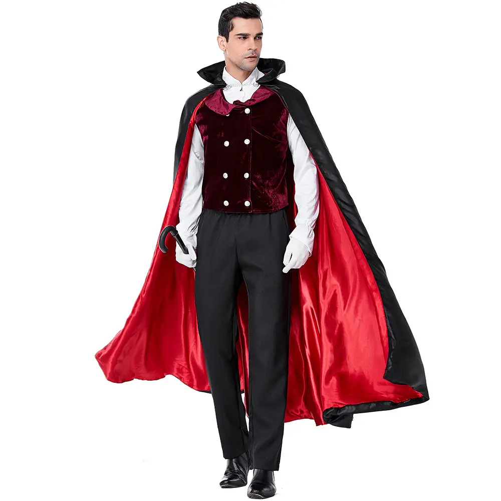 Deluxe hombres de Drácula vampiro disfraces Cosplay capa larga de lujo diablo traje