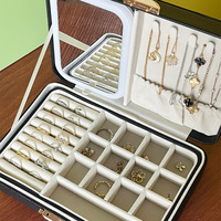 Boîte de rangement à bijoux multifonctionnelle avec miroir à lumière LED et serrure, motif lychee, deux étages, présentoir à bijoux pour la maison