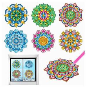 Autocollant de fenêtre créatif en forme de diamant, série Mandala, film statique en acrylique, peint à la main, DIY, autocollant pour enfants, jouet artisanal, cadre pour filles - Product Image 3