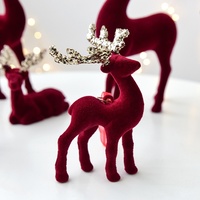 Ornement de table suspendu en forme de renne de Noël Nuchi de haute qualité, pailleté, bordeaux, en plastique, étanche, à piles, blanc chaud