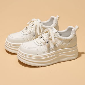 Women's White Sneakers 2026 Spring New Arrival Lightweight Thick Soles Built in Heel Lift Casual Sports Shoes - Product Image 1