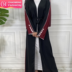 1892# Fashion <b>Abaya</b> Design Double Colors Splice White Line Border Buttons Sleeves Casual Chic Women Cardigan - Product Image 1