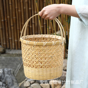 Handmade <b>Bamboo</b> Woven Basket Round Food <b>Container</b> Natural Rattan Craft Zhejiang Origin - Product Image 5
