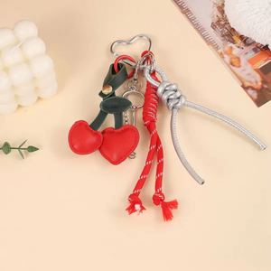 Creative Vintage PU Leather Cherry <b>Keychain</b> Designer Luxury Fruit Bag Pendant with Rope Chain Fashion Accessories - Product Image 4