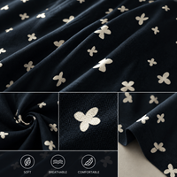 Tissu en soie de mûrier 100% pure, georgette-velours, jacquard papillon-fleur, bleu marine foncé, largeur 140 cm, velours de soie de luxe