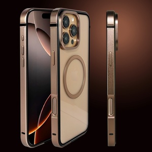 Étui de téléphone portable magnétique transparent en métal aluminium pour <span class=keywords><strong>iPhone</strong></span> 15 16 Pro Max 15 Plus, coque arrière transparente en TPU antichoc - Product Image 5