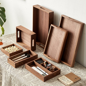 Solid Wood Storage Tray Rectangle 2-3 Compartments Office Organizer Desk Organizer For <b>Keys</b> Cosmetics Jewelry Stationery - Product Image 1