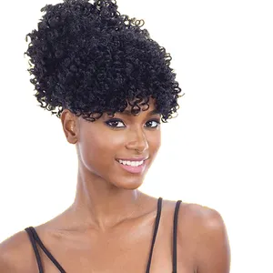 Coda di cavallo corta riccia crespa ananas Updo capelli per donne nere Afro sbuffo coulisse con frangetta