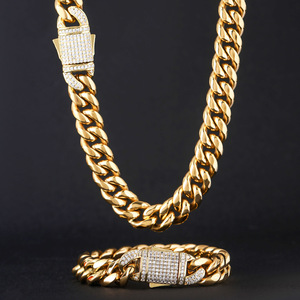 Hip Hop Stainless Steel 3D Cuban Link <b>Chain</b> with Zirconia Buckle <b>Titanium</b> Steel Necklace & Bracelet - Product Image 2