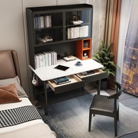 Bureau en bois massif gris avec porte, bureau informatique simple, étagère intégrée, table de chevet pour chambre à coucher, table d'étude, bureau FJX8012