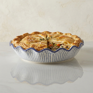 10 Inch Vintage Hand-painted Blue Floral Serving <strong>Dish</strong> Round Scalloped <strong>Ceramic</strong> <strong>Pie</strong> <strong>Dish</strong> - Product Image 6