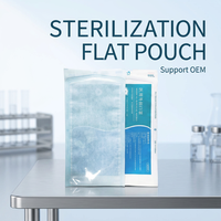 Sachet plat de stérilisation par thermoscellage, en papier et plastique, pour usage médical, avec indicateur EO STEAM FORM, certifié CE, marque MICOOM, pour usage en milieu médical.