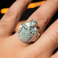 Bague Crâne en Argent Sterling S925 pour Hommes, Style Hip Hop, Personnalisée, Sertie de Moissanite, Tête de Mort en Os