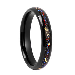 Anneaux en tungstène noir personnalisés pour hommes de 4 mm avec incrustation d'opale galaxie, ajustement confortable, pour mariages, fêtes, anniversaires, bijoux unisexes - Product Image 1