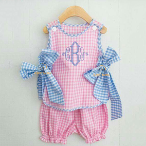 Abbigliamento per Bambini all'Ingrosso, Vestiti Estivi a Quadretti per Bambine, <span class=keywords><strong>Set</strong></span> con Salopette - Product Image 1