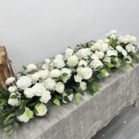 Taplak Meja Bunga Pernikahan Custom DKB Artificial Factory, Warna Putih Hijau, Bunga Mawar Sutra