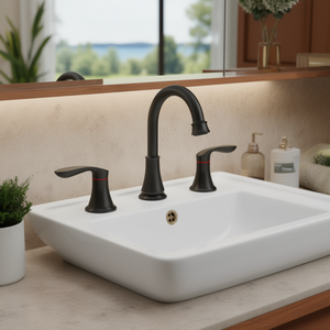 Grifo de lavabo de 2 manijas, negro mate, de 8 pulgadas, con 3 orificios, para lavabo de baño - Product Image 2