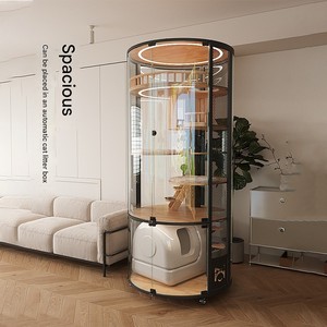 Moderna y Lujosa Casa <span class=keywords><strong>para</strong></span> Mascotas Ecológica de Acero al Carbono y Madera con Techo de Vidrio Sólido <span class=keywords><strong>para</strong></span> Gatos Grandes - Uso <span class=keywords><strong>en</strong></span> Interiores <span class=keywords><strong>para</strong></span> Todas las Estaciones - Product Image 3