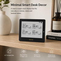 Kylendar Mini Horloge de Bureau Intelligente à Écran E-Paper 4,2 pouces, Affichage de la Date et de la Météo, Décoration d'Intérieur pour Chambre, Étagère, Entrée, Bureau