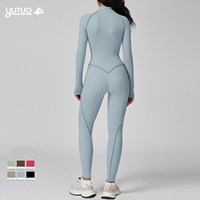 Combinaison de sport une pièce à manches longues pour femme avec fermeture éclair frontale – Tenue de yoga et de sport – Combinaison de yoga et body de yoga